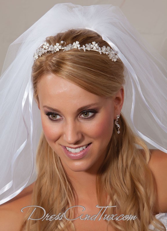 Open back wedding headband stops 2'' from the 