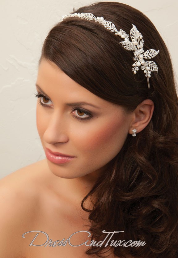 Product Silver Flower Wedding Headband Color White Silver Width 5 inches