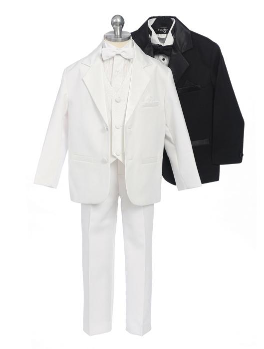 Boys Dinner Jacket Tuxedo with Patterned Vest - Click Image to Close
