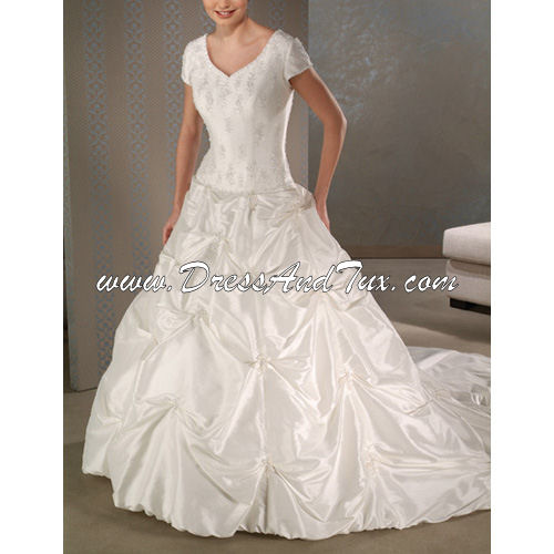 Short Taffeta Wedding Dress D6 Silhouette A line Neck V neck 
