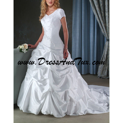 V - Neck Court Train Short Taffeta Wedding Dresses (Odette D14)