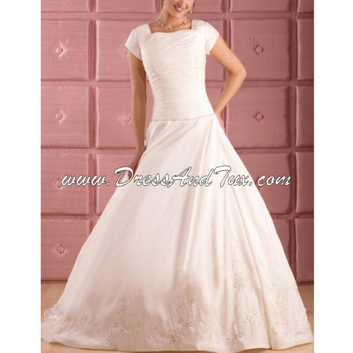 A-line Square Organza Modest Wedding Dress (CROCUS D1)