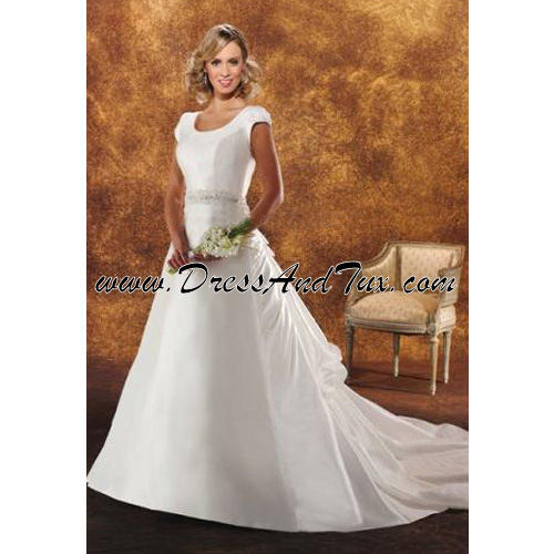 Bustled Train Satin Modest Wedding Dress (Dahlia D37) - Click Image to Close